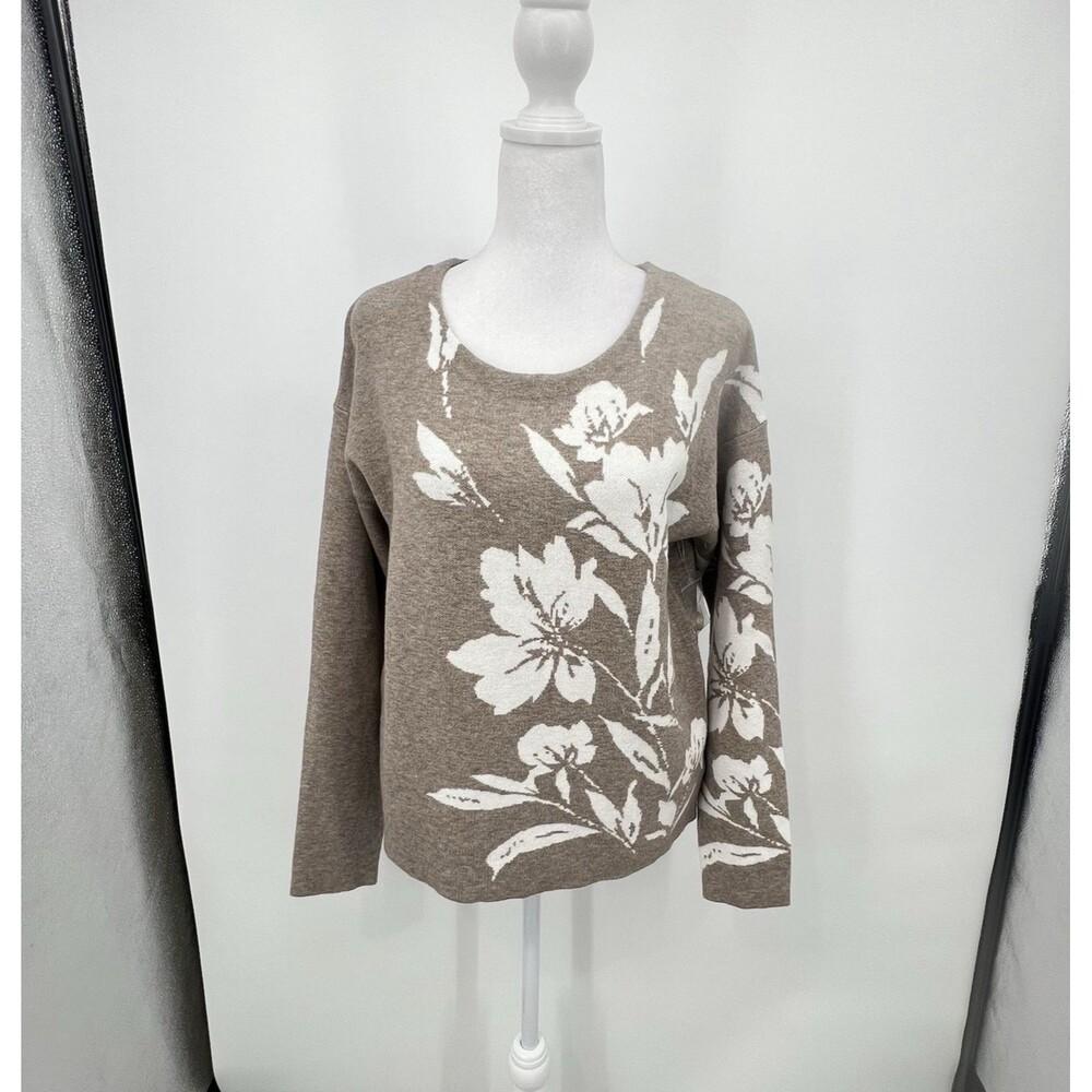 Joie Floral Knit Sweater Womens Sz M Button Back Artsy Soft Neutral Office NWOT